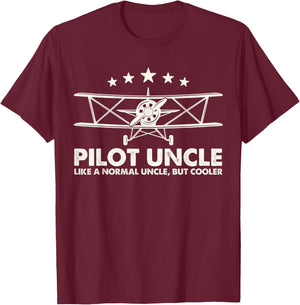 Pilot Uncle Like A Normal Uncle But Cooler Plane Aviation T-Shirt - T-Shirt | Maroon