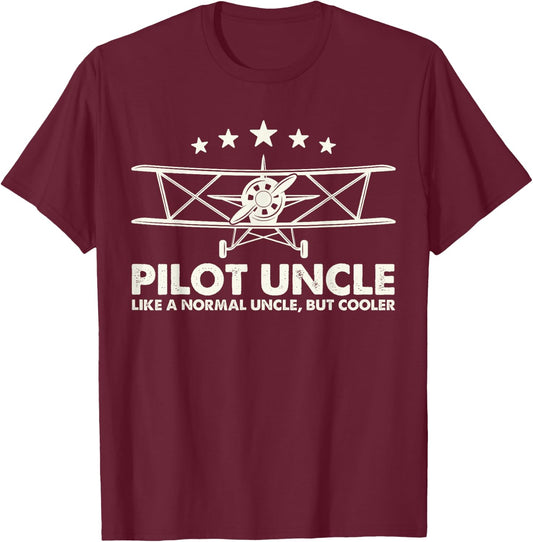 Pilot Uncle Like A Normal Uncle But Cooler Plane Aviation T-Shirt - T-Shirt | Maroon
