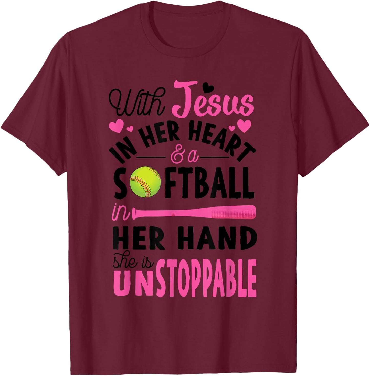 Jesus In Her Heart Softball Hand Funny Pitcher Gift T-Shirt - T-Shirt | Maroon