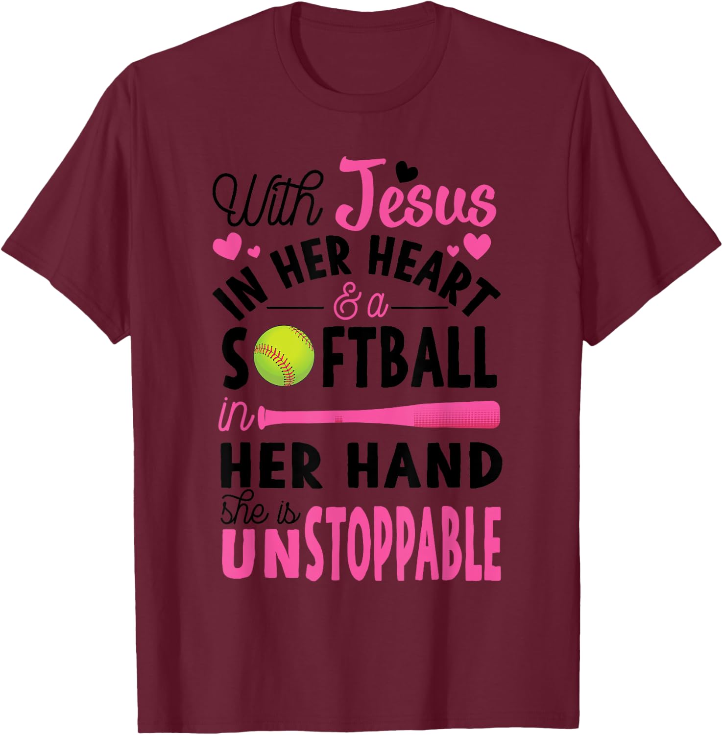 Jesus In Her Heart Softball Hand Funny Pitcher Gift T-Shirt - T-Shirt | Maroon