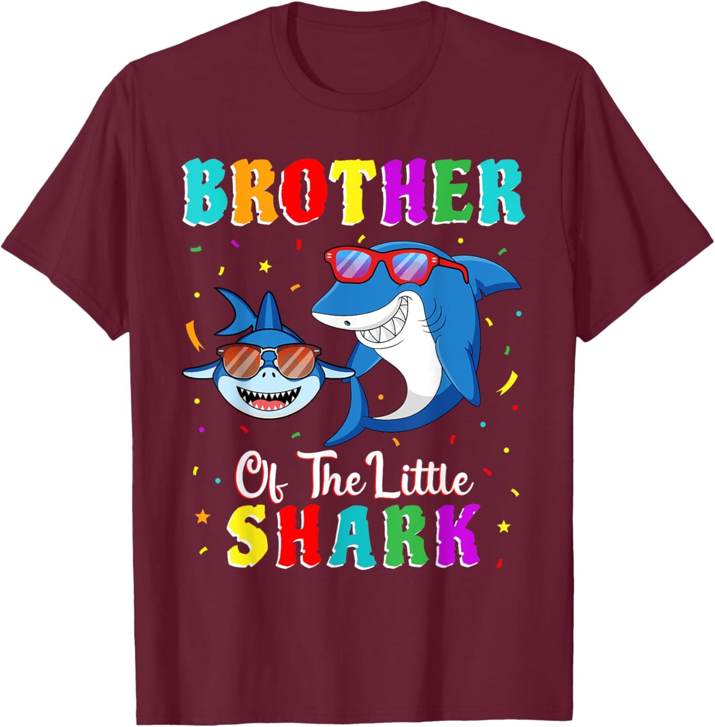 Brother Of The Little Shark Little Brother Shark Birthday T-Shirt - T-Shirt | Maroon