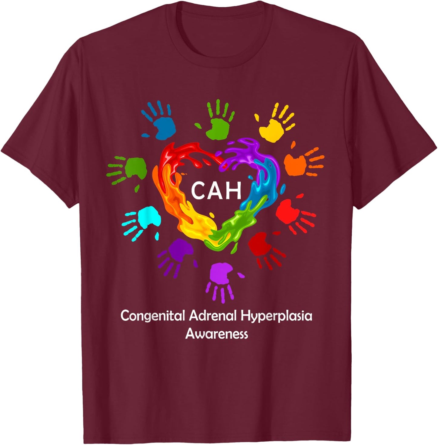 We Wear Rainbow Heart For Congenital Adrenal Hyperplasia CAH T-Shirt - T-Shirt | Maroon