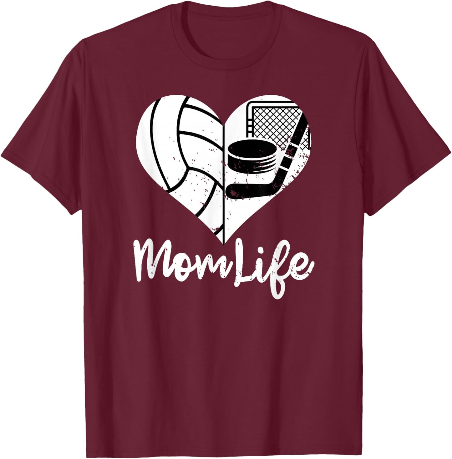 Mom Life Funny Volleyball Hockey Mom T-Shirt - T-Shirt | Maroon