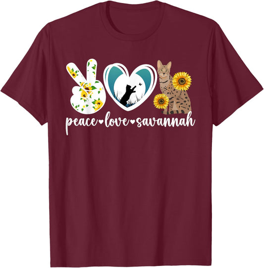 Peace Love Savannah Cat Lover Savannah Cat Owner T-Shirt - T-Shirt | Maroon