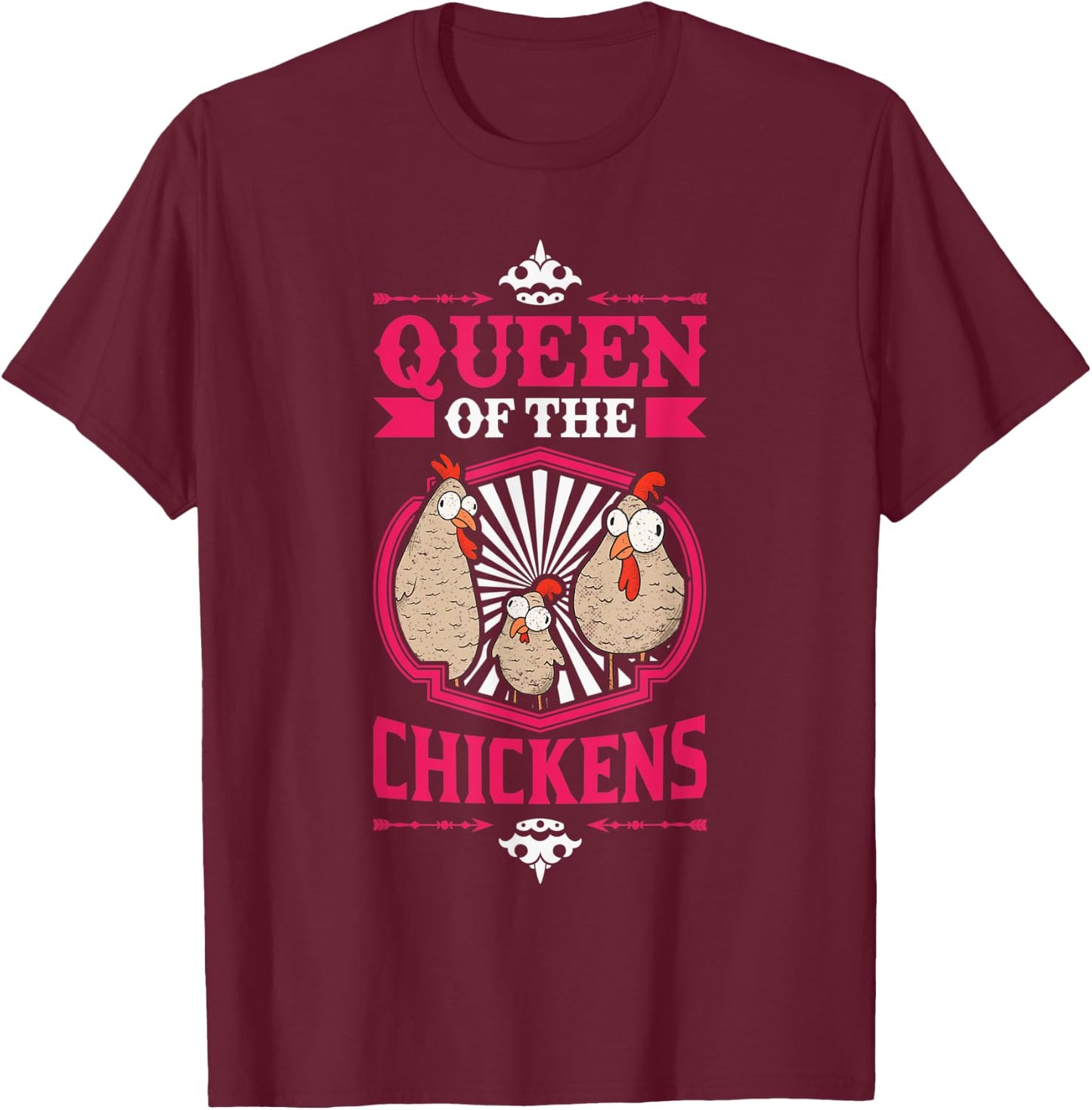 Queen of the Chickens Girl Chicken Farmer T-Shirt - T-Shirt | Maroon