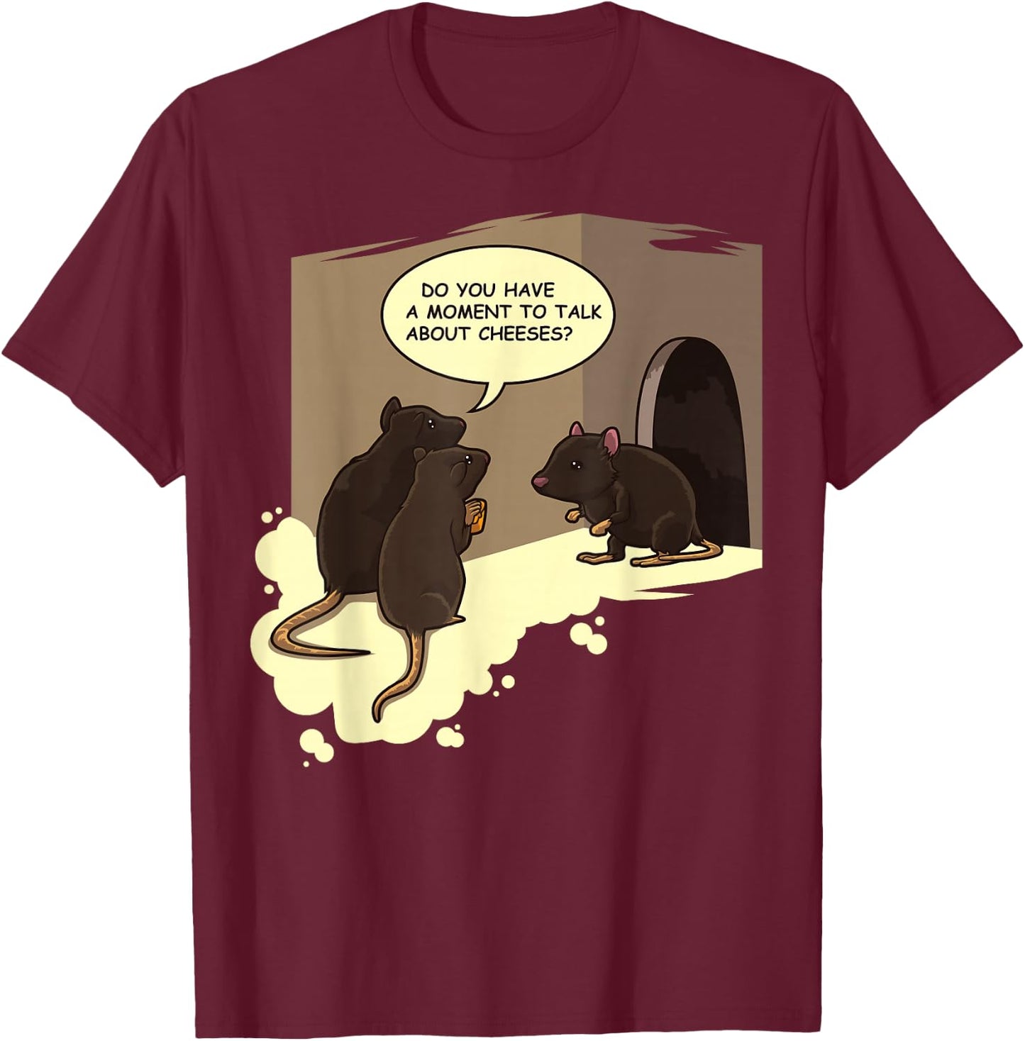Funny Jesus Worship Cartoon Pun - Rats "Talk About Cheeses" T-Shirt - T-Shirt | Maroon