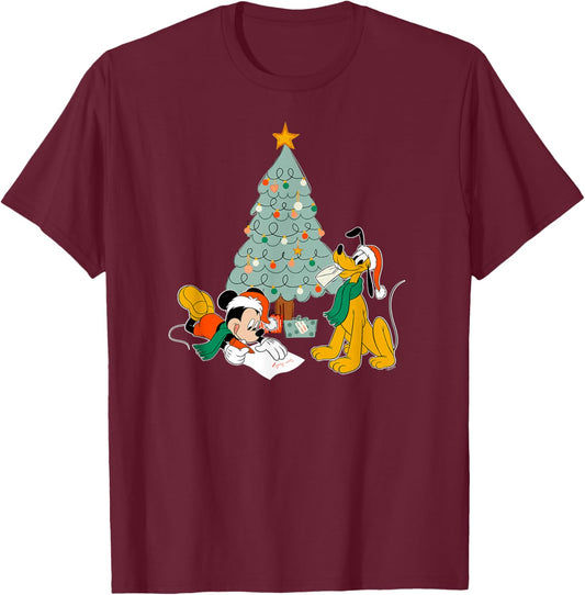Disney Mickey Mouse and Pluto Christmas Letter to Santa T-Shirt - T-Shirt | Maroon