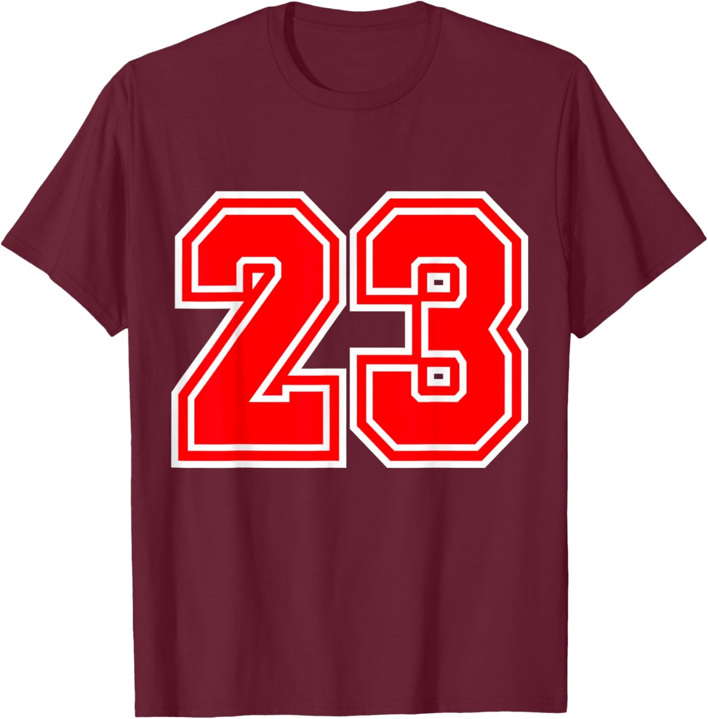 Number 23 Red Varsity Sports Team T-Shirt - T-Shirt | Maroon