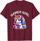 Cute Video Game Gaming Unicorn Gamer Girl T-Shirt - T-Shirt | Maroon