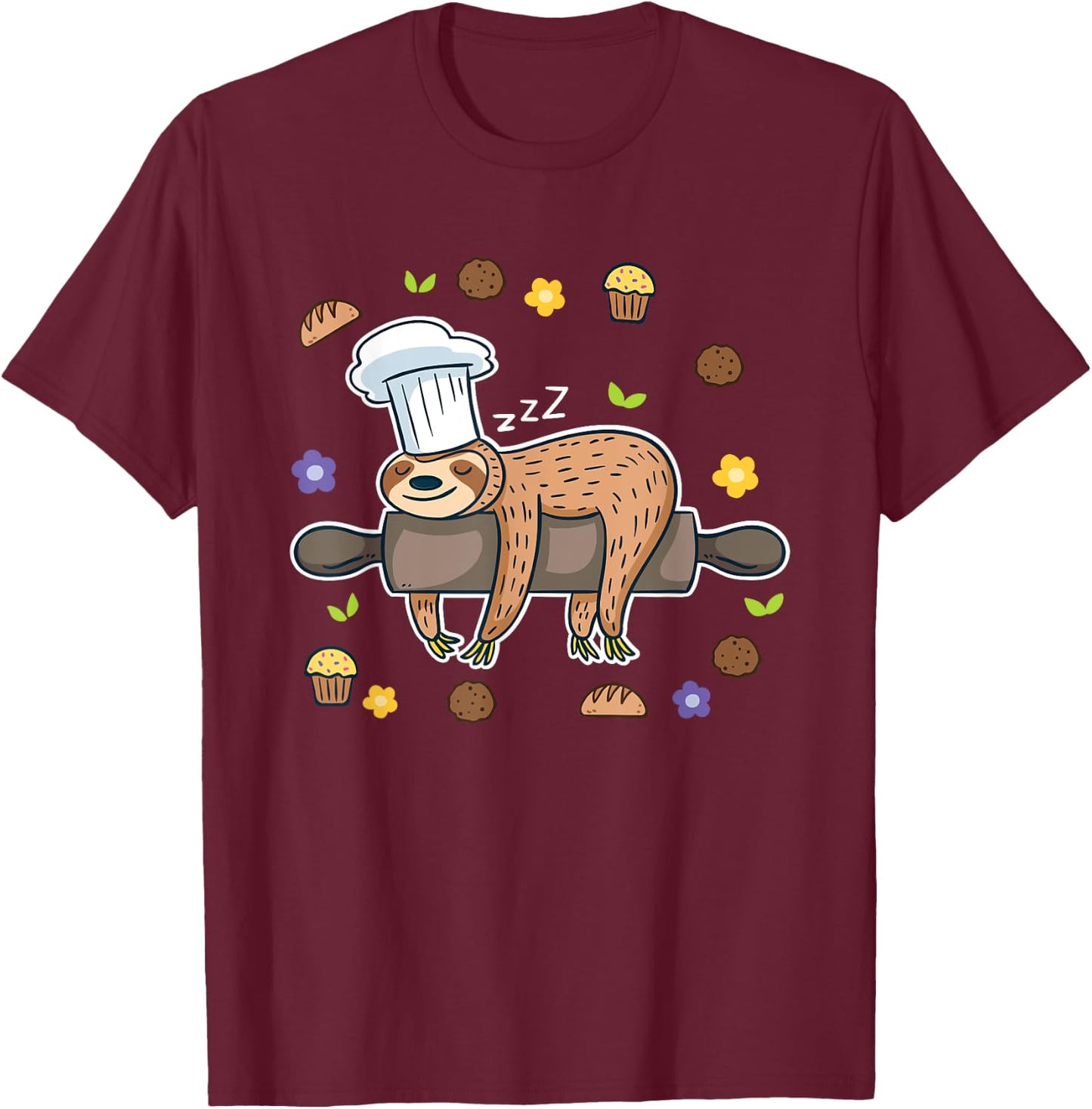 Funny Baking Gifts - Sloth Baker Cupcake Lover - Baker T-Shirt - T-Shirt | Maroon