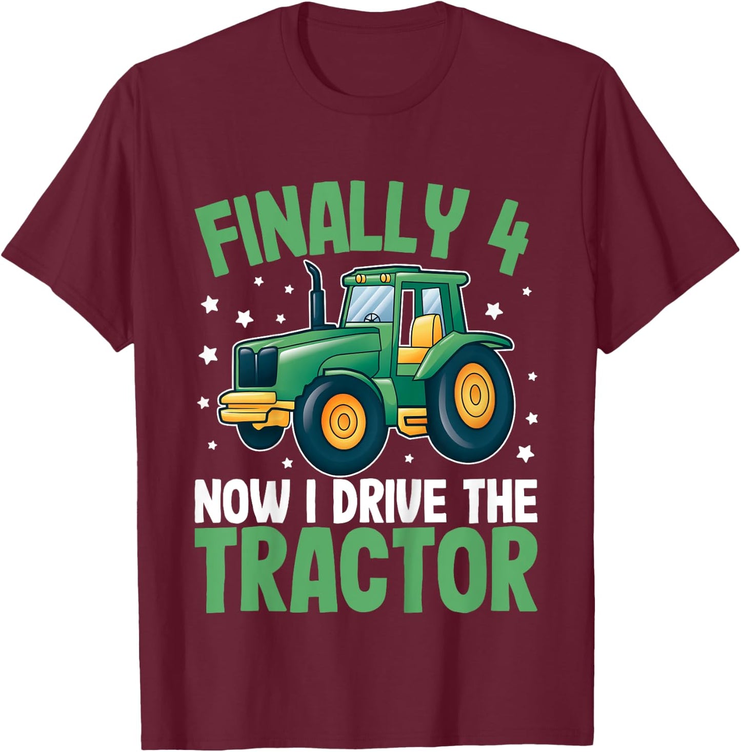 Kids Finally 4 Years | 4th Birthday | Farmer Toddler Boys Tractor T-Shirt - T-Shirt | Maroon