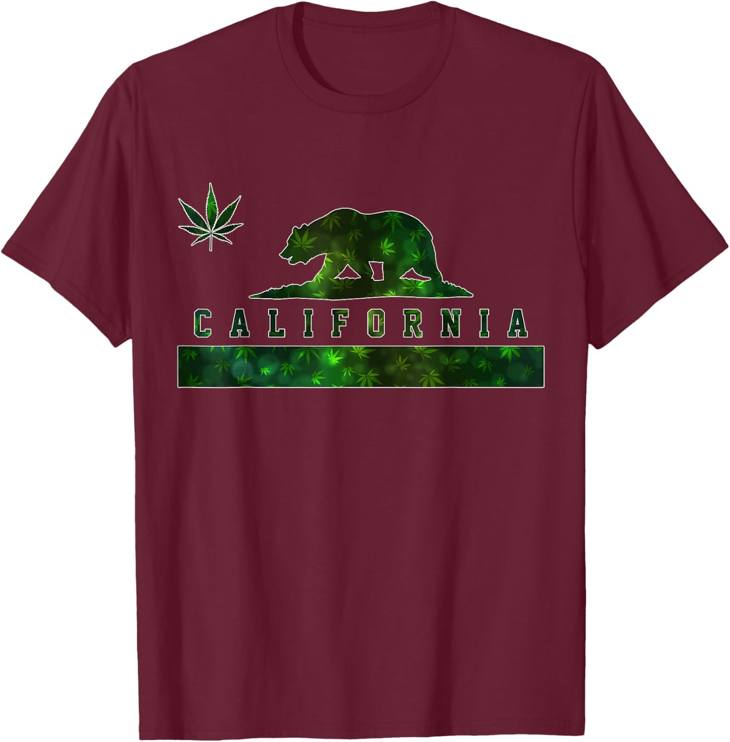 California Cannabis Weed Flag Bear Pot Marijuana 420 Gift T-Shirt - T-Shirt | Maroon