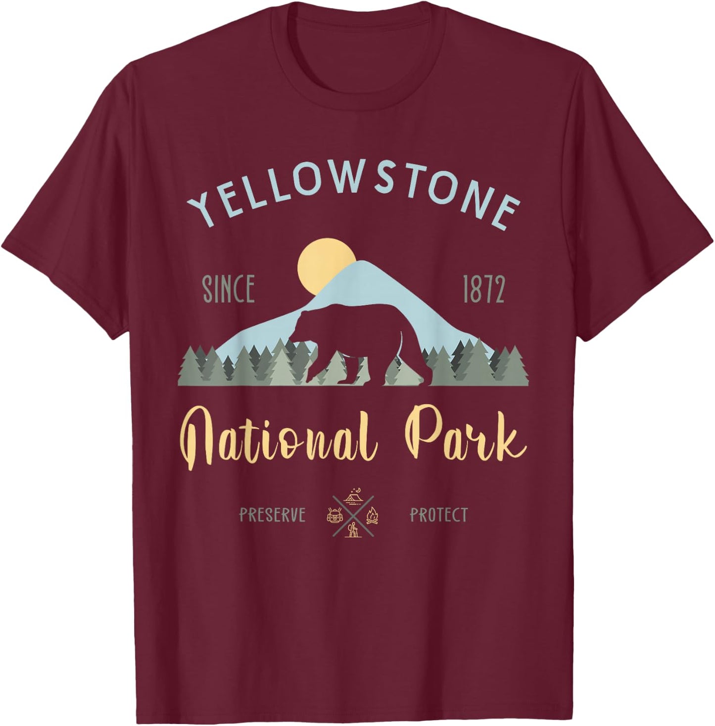 Outdoor National Park Yellowstone National Park T-Shirt - T-Shirt | Maroon