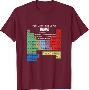 Marvel Comics Classic Periodic Table Of Marvel Characters T-Shirt - T-Shirt | Maroon