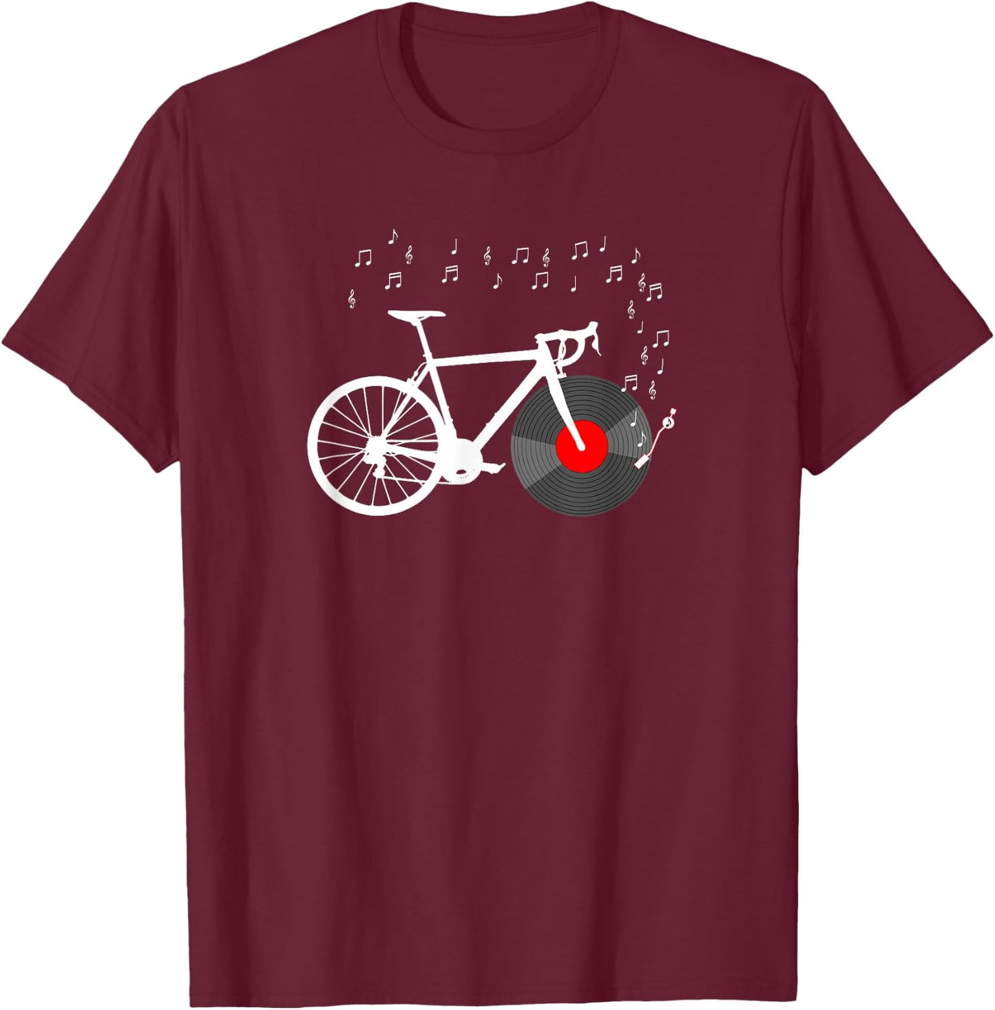 Bicycle Cycling Road Bike Vinyl Record Player Music Cyclist T-Shirt - T-Shirt | Maroon