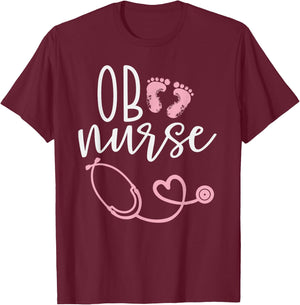 Cute OB Nurse Baby Feet Heart Design T-Shirt - T-Shirt | Maroon