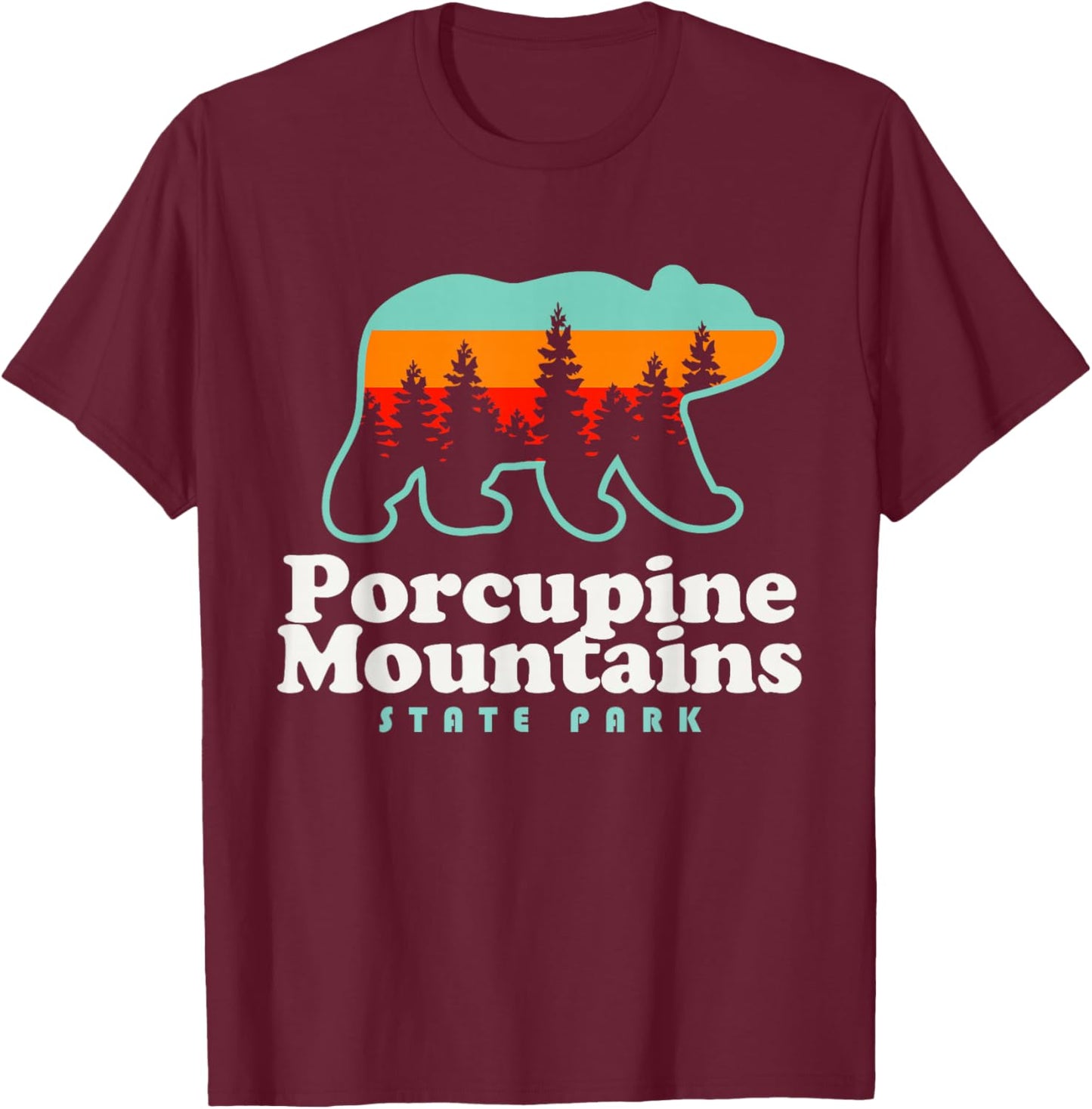 Porcupine Mountains Michigan Camping Hiking Bear T-Shirt - T-Shirt | Maroon