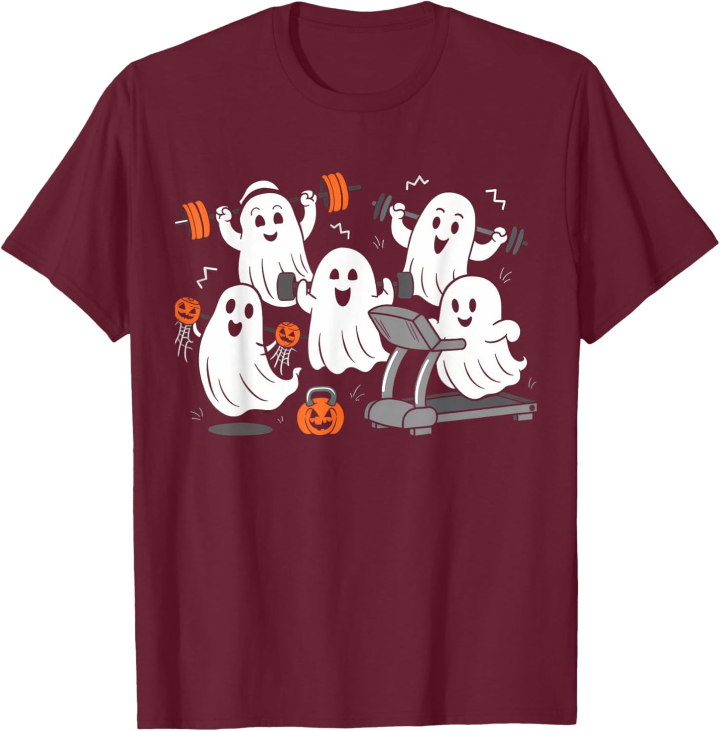 Working Out Ghost Gym Halloween Fitness Weightlifting T-Shirt - T-Shirt | Maroon
