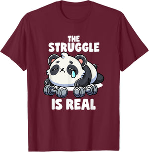 The Struggle Is Real Panda Lifting Gym Quotes Gym Fitness T-Shirt - T-Shirt | Maroon