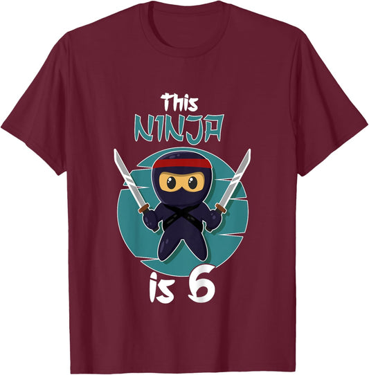 This Ninja Is 6 Birthday Boy Girl Ninja 6th Birthday T-Shirt - T-Shirt | Maroon