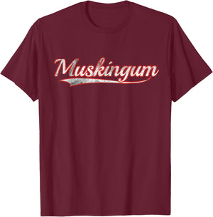 Muskingum Vintage Varsity Distressed Throwback Style T-Shirt - T-Shirt | Maroon