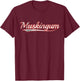 Muskingum Vintage Varsity Distressed Throwback Style T-Shirt - T-Shirt | Maroon