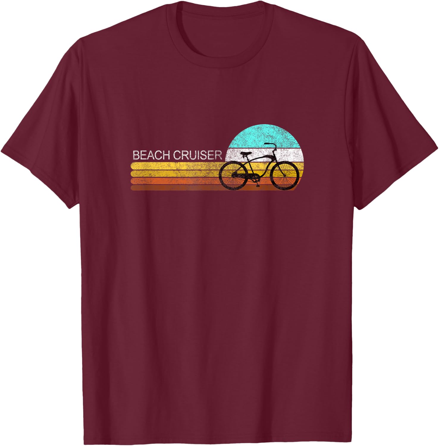 Distressed Beach Cruiser Bicycle Bike Cycle Retro Sunset T-Shirt - T-Shirt | Maroon