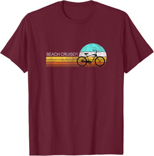 Distressed Beach Cruiser Bicycle Bike Cycle Retro Sunset T-Shirt - T-Shirt | Maroon