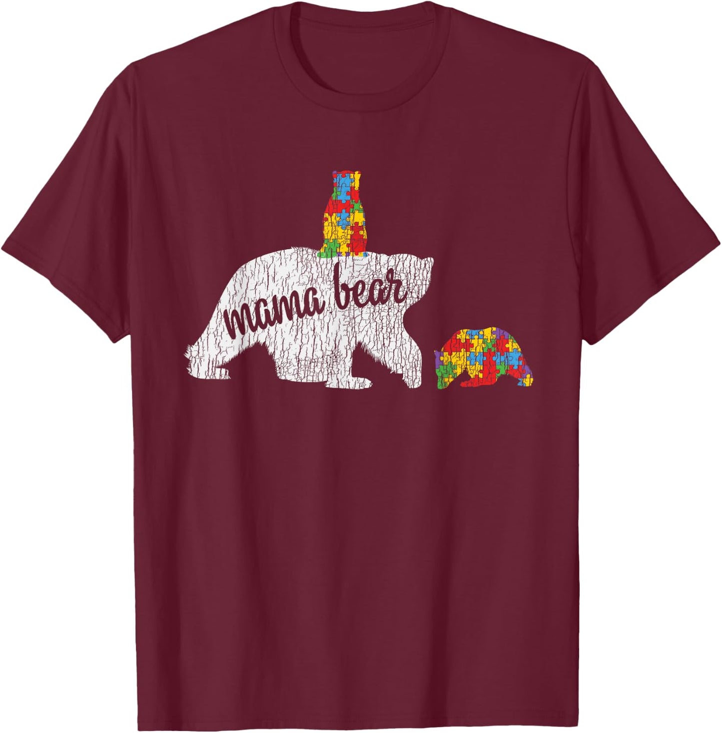 Autism Awareness Mama Bear Autistic Kids Awareness Mom Gift T-Shirt - T-Shirt | Maroon