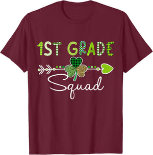 One Lucky First Grade Teacher Squad Clover St Patrick's Day T-Shirt - T-Shirt | Maroon