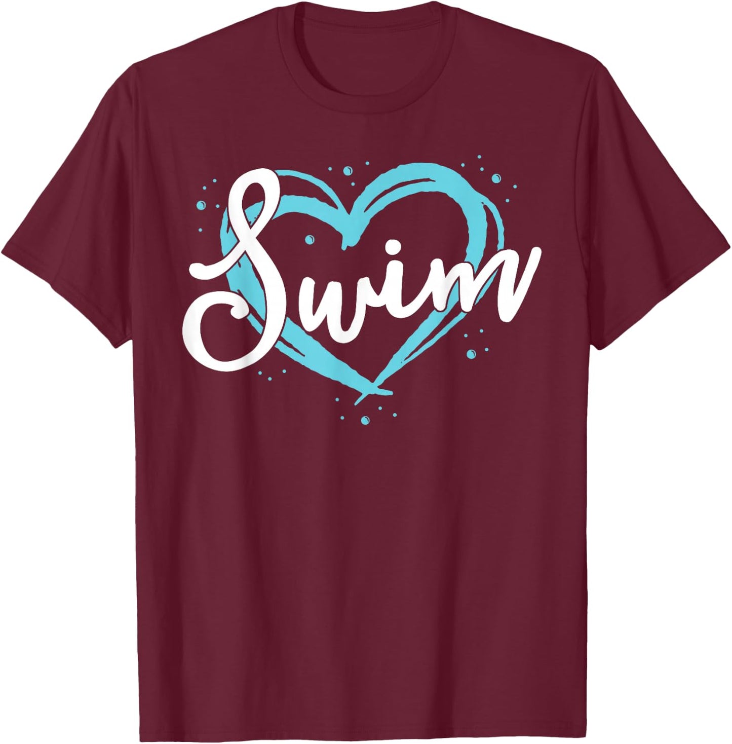 Love Swimming Swim Team Shirt Heart Lover Blue Swimmer Gift T-Shirt - T-Shirt | Maroon