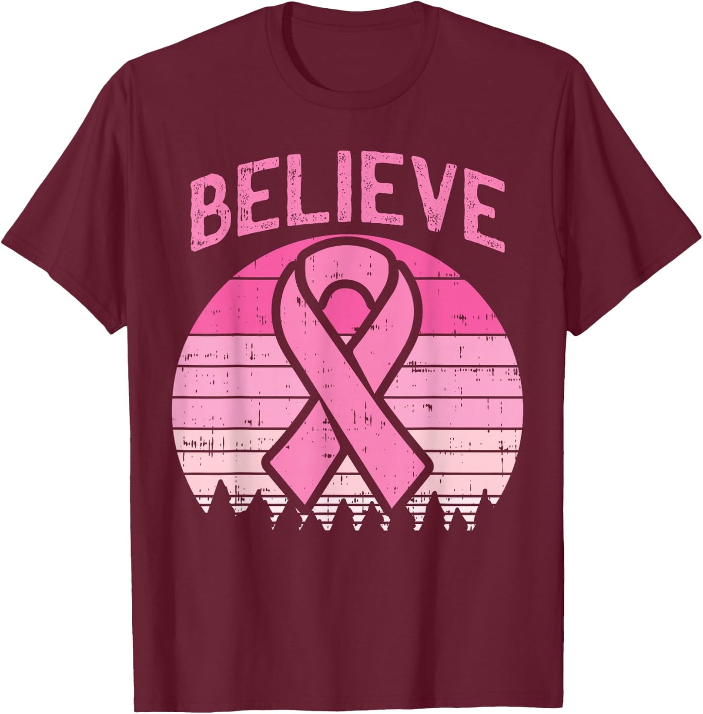Believe Breast Cancer Awareness Pink Ribbon Women Survivor T-Shirt - T-Shirt | Maroon