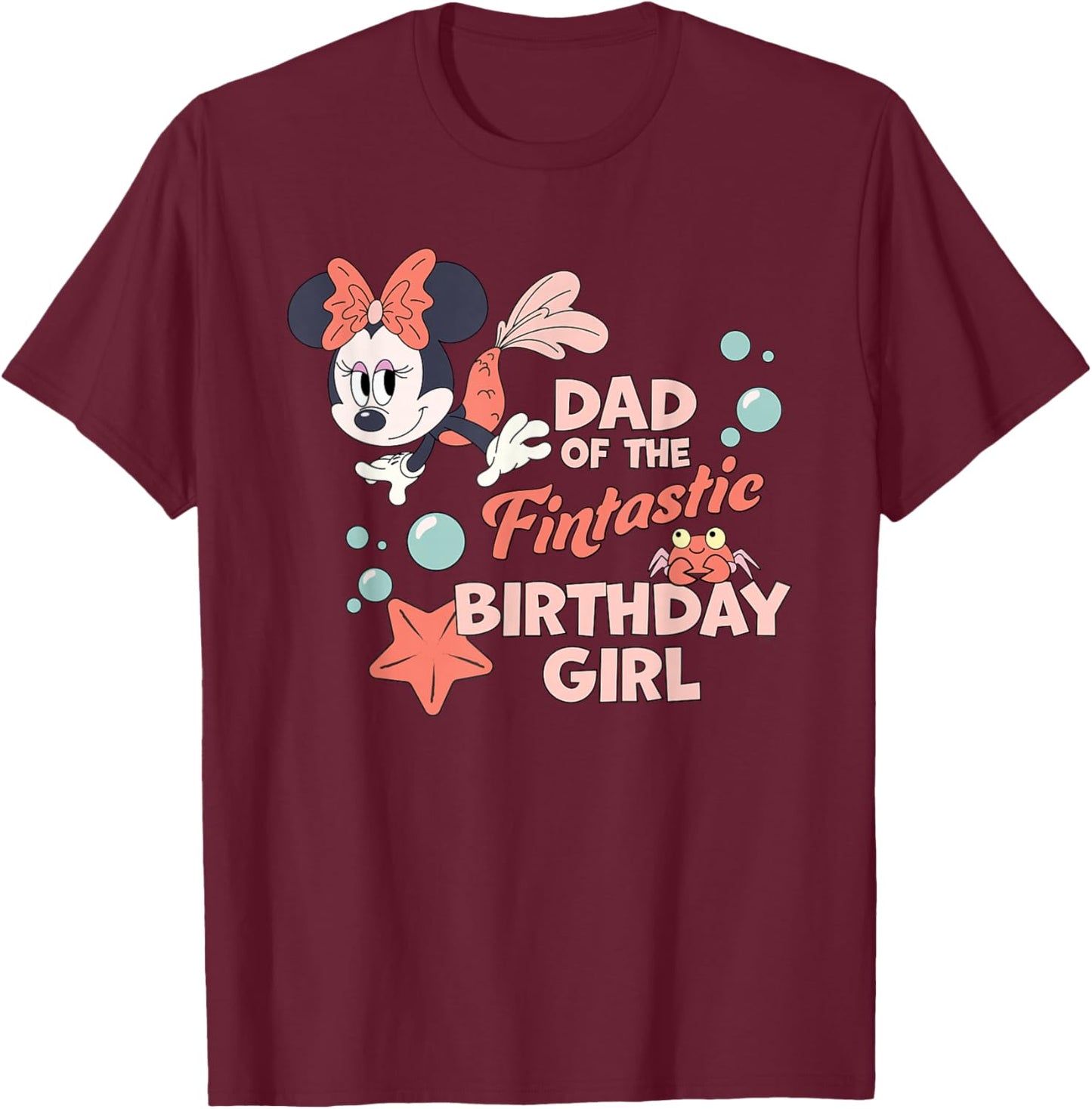 Disney Minnie Mouse Mermaid Dad of The Birthday Girl T-Shirt - T-Shirt | Maroon