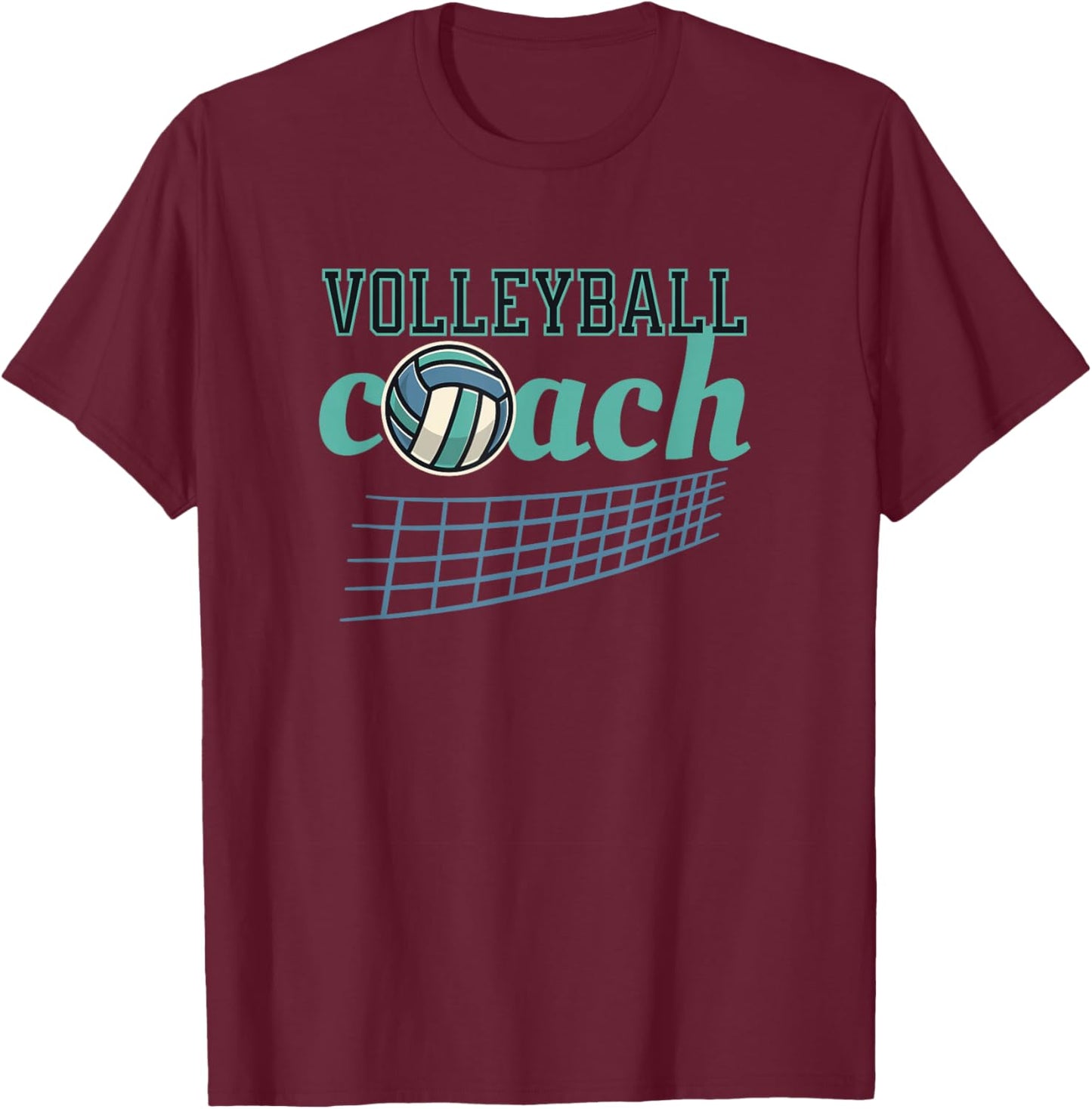 Volleyball Coach Volley Ball Net Blue and Teal T-Shirt - T-Shirt | Maroon