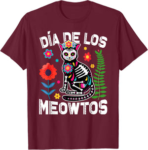 Día De Los Meowtos Cat Mexican Dia De Los Muertos Mexico Men Women T-Shirt - T-Shirt | Maroon