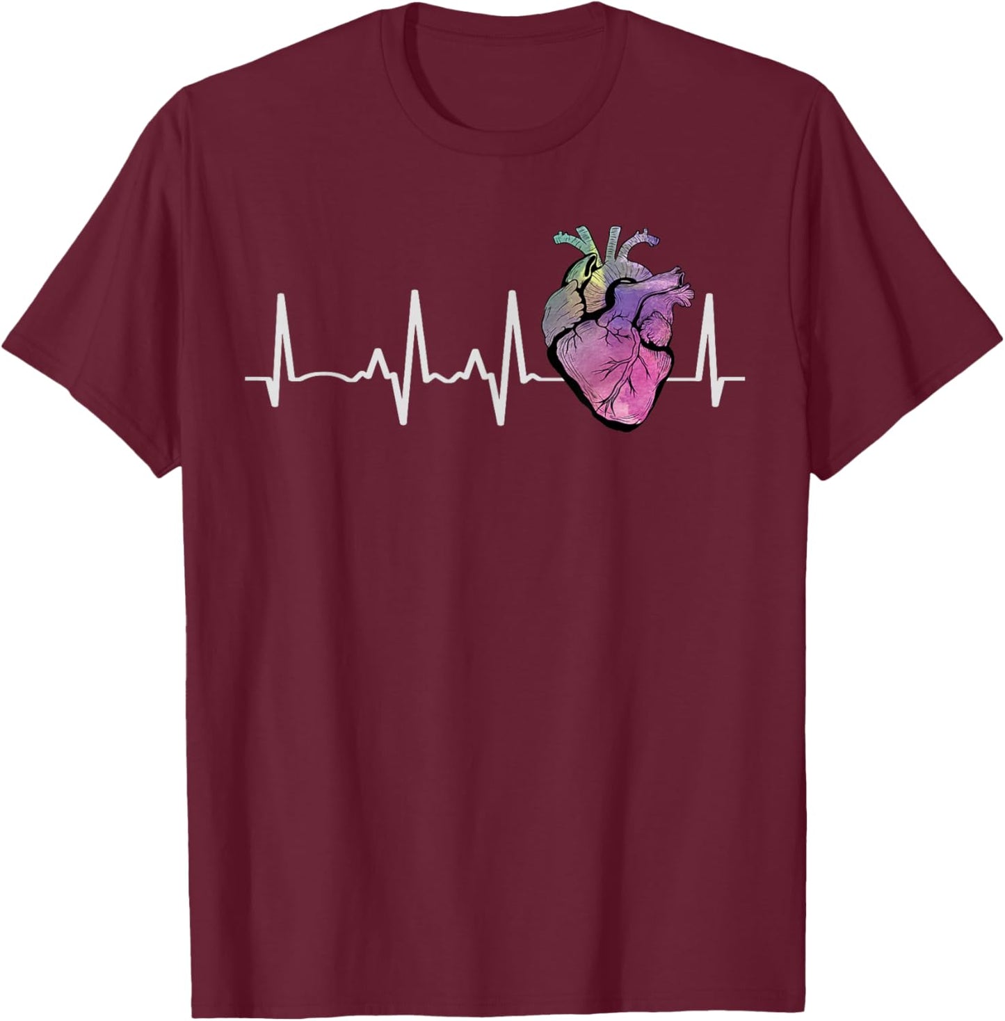 Heartbeat From Human Real Heart Medical Anatomical Graphic T-Shirt - T-Shirt | Maroon
