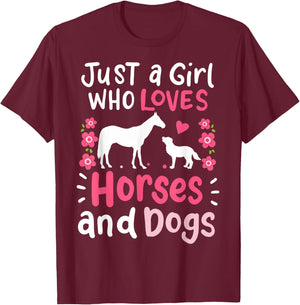 Horse Just a Girl Who Loves Horses and Dogs Barn T-Shirt - T-Shirt | Maroon