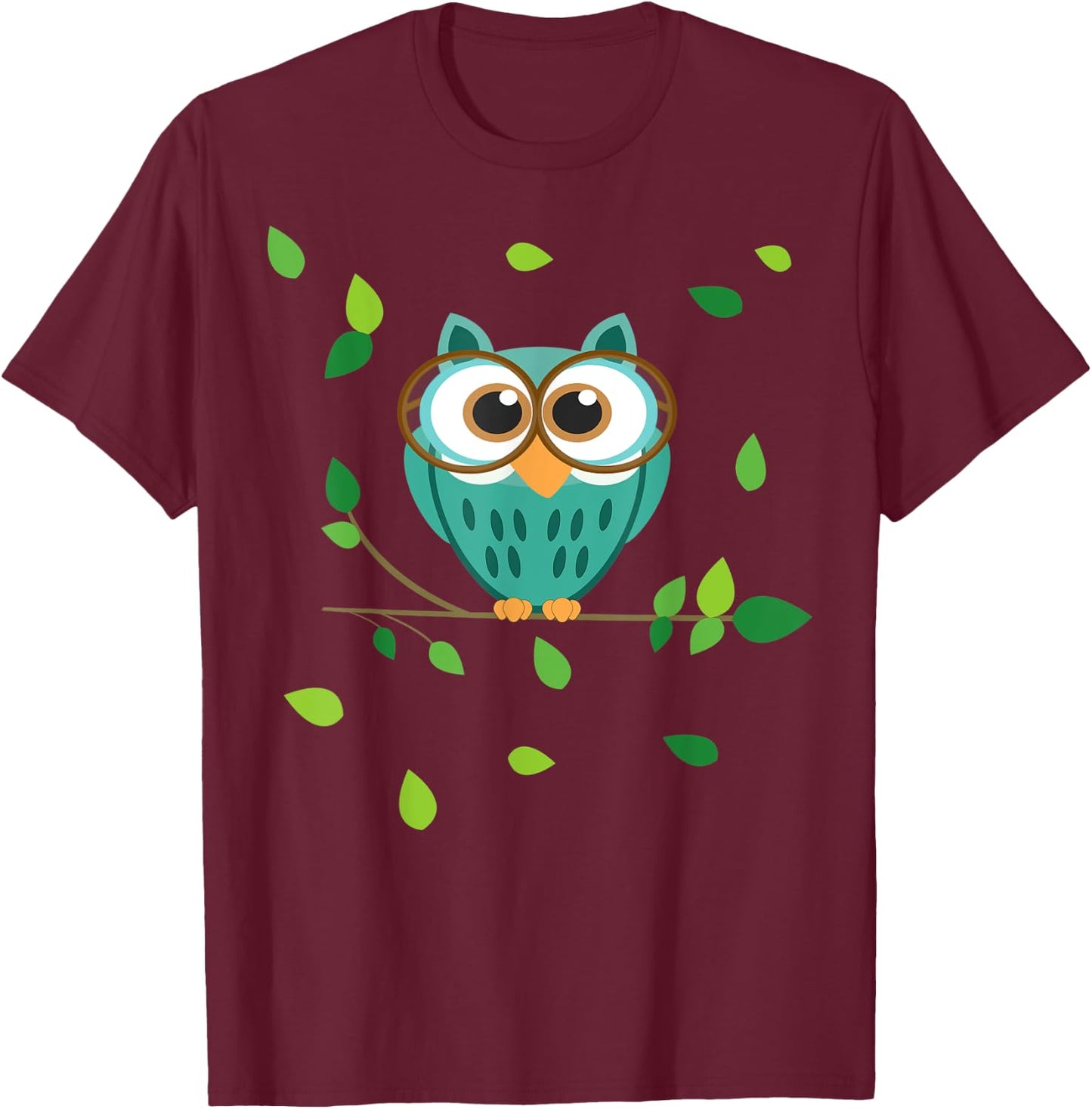 Cute little Owl in the Forest Owls Baby on a Branch T-Shirt - T-Shirt | Maroon