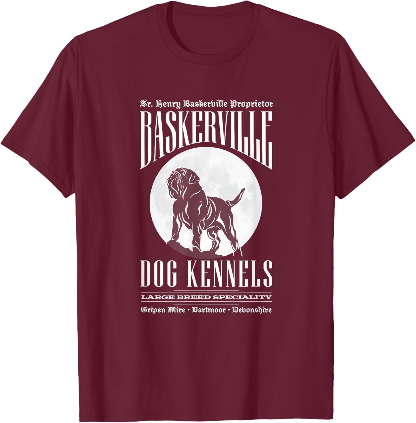 Baskerville Kennels - Sherlock Holmes Design T-Shirt - T-Shirt | Maroon