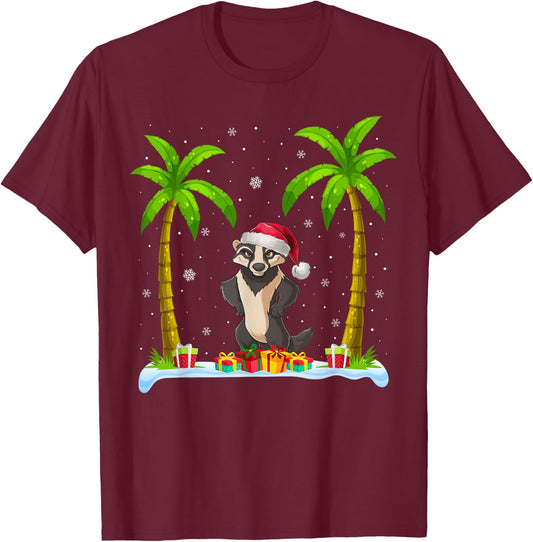 Honey Badger Santa Hat Palm Tree Beach Xmas Pajama T-Shirt - T-Shirt | Maroon