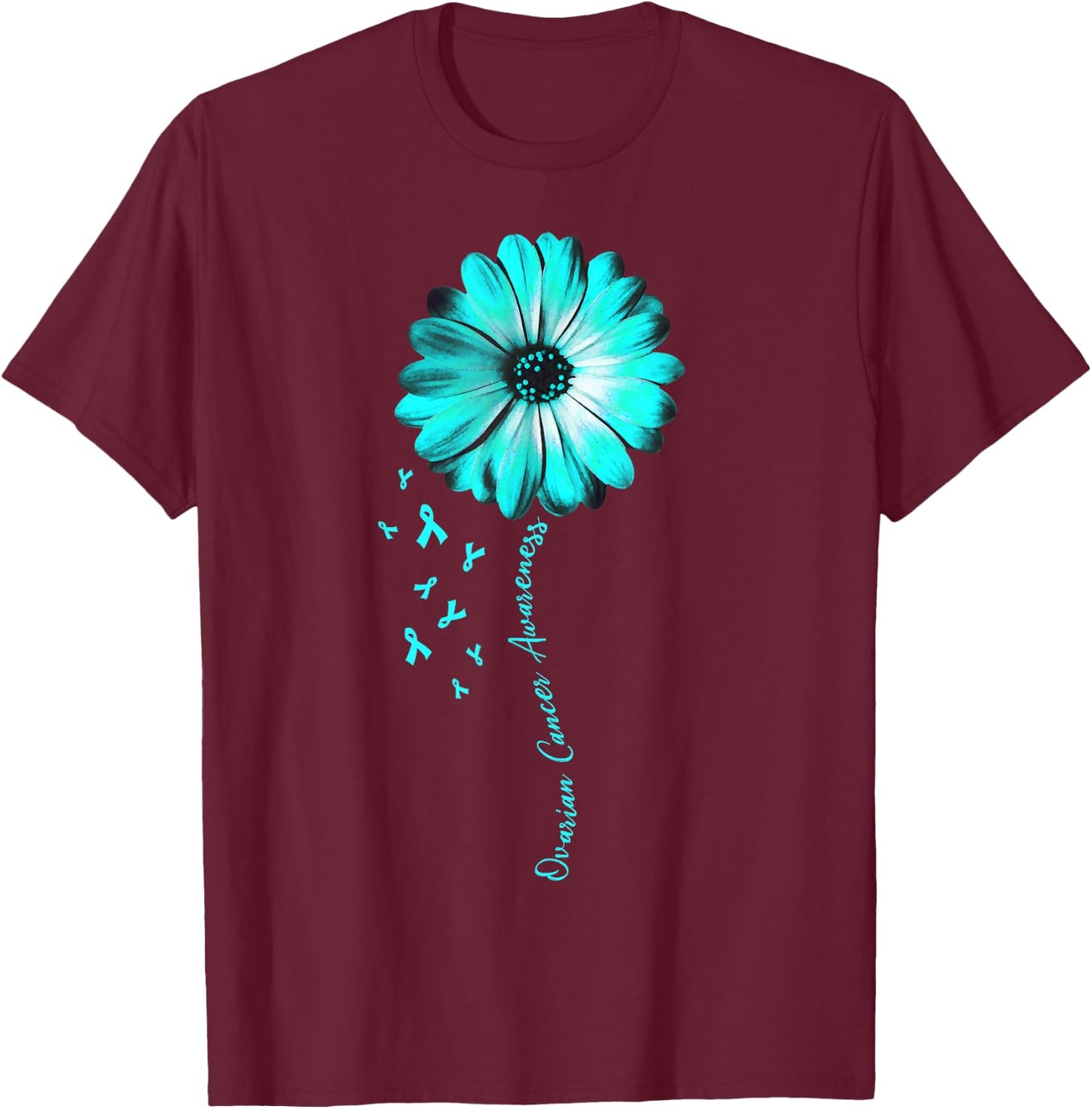 Daisy Flower Ovarian Cancer Awareness Gifts T-Shirt - T-Shirt | Maroon