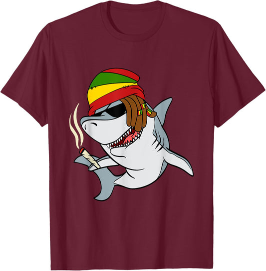 Funny Reggae Shark Design Gift Rastafari Shark T-Shirt - T-Shirt | Maroon