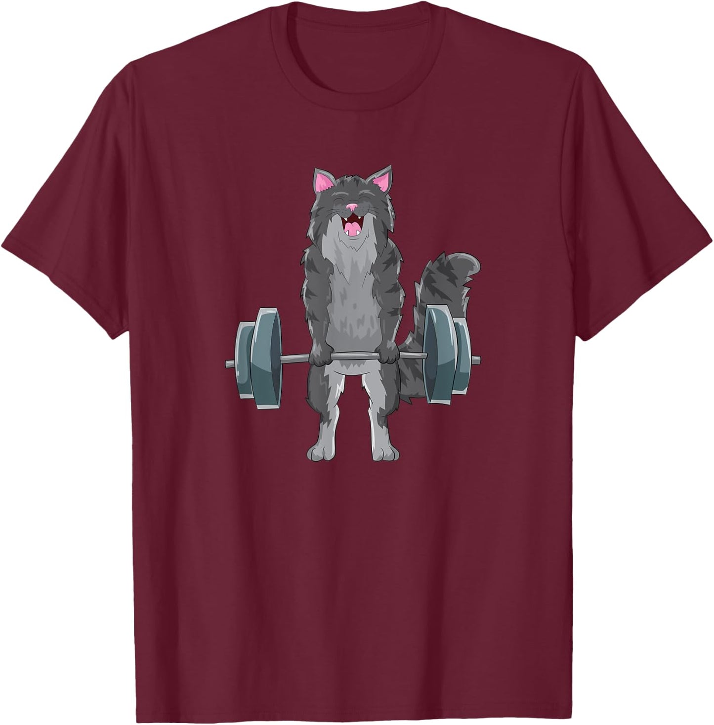 Cat Deadlifting Design Maine Coon Lift Gift T-Shirt - T-Shirt | Maroon