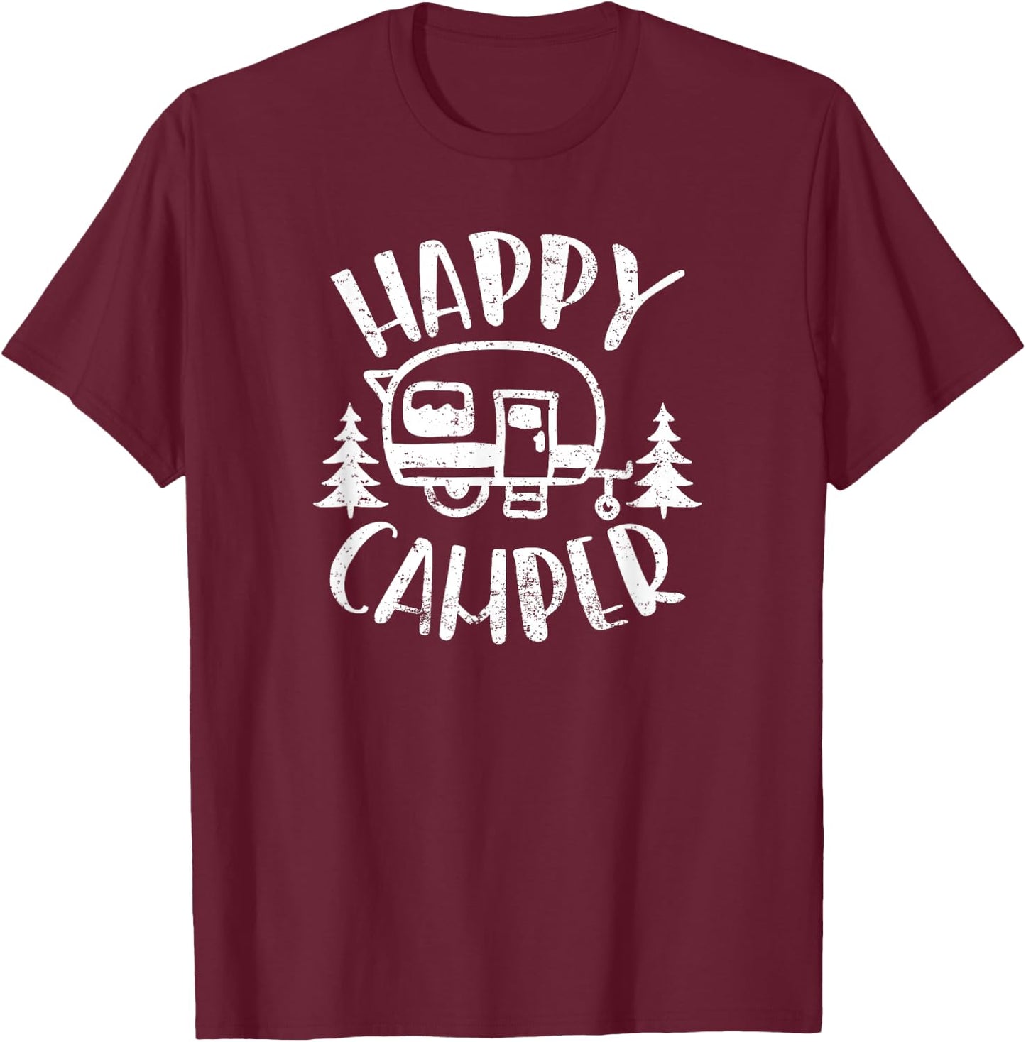 Happy Camper - RV Trailer Outdoor Camping T-Shirt - T-Shirt | Maroon