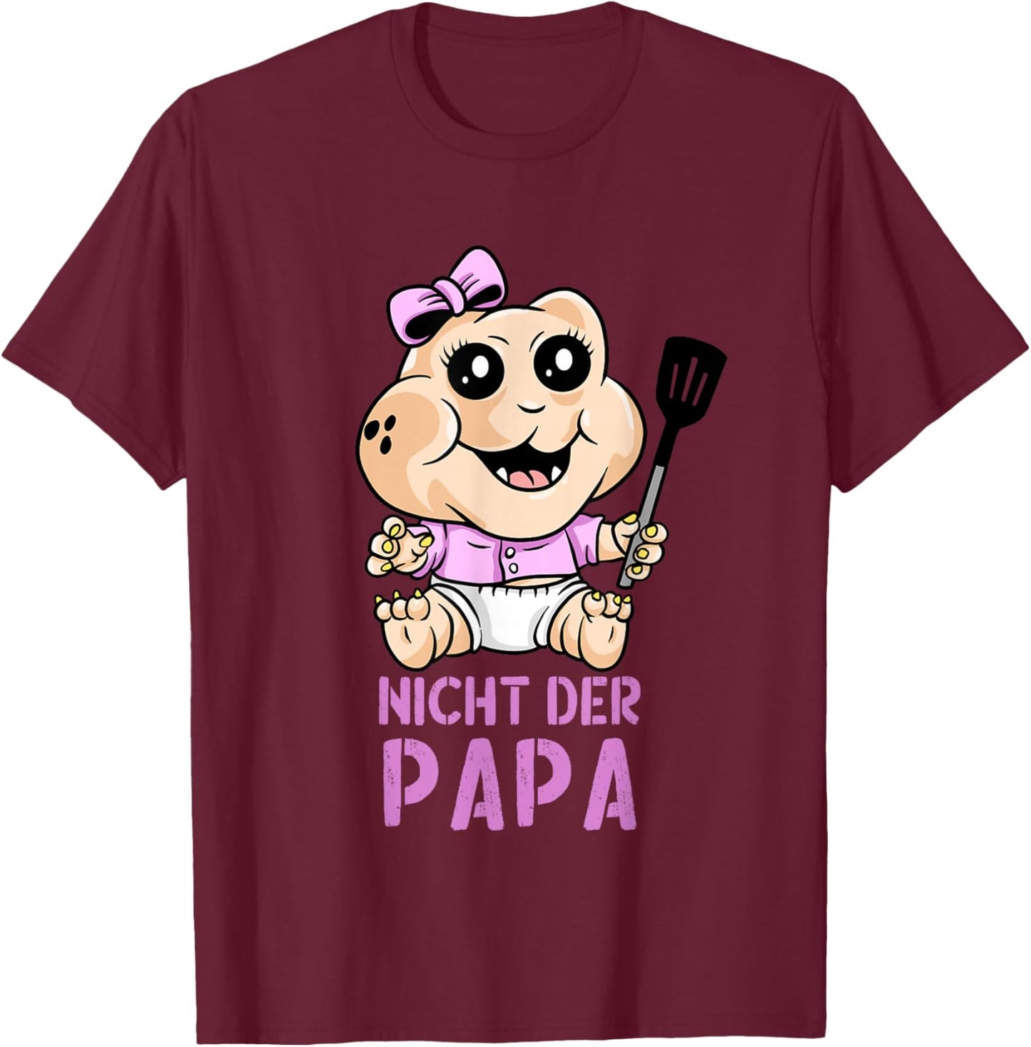 PeeKay Apparel - Fun: Lustiges Baby Dino TV-Wortspiel - Nicht der Papa (Schwarz, S, Kurzarm, Baby, Mama, Cartoon, Vatertag, Weihnachten, Geburtstag) T-Shirt - T-Shirt | Maroon