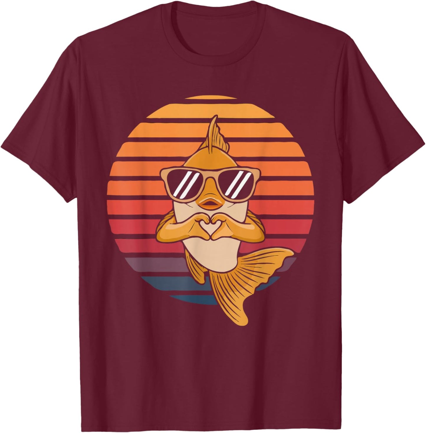 Heart Hands Funny Retro Goldfish Lover Sunglasses Making T-Shirt - T-Shirt | Maroon
