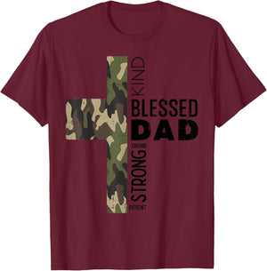Fathers Day Blessed Dad Camo Cross Christian Papa Daddy Men T-Shirt - T-Shirt | Maroon