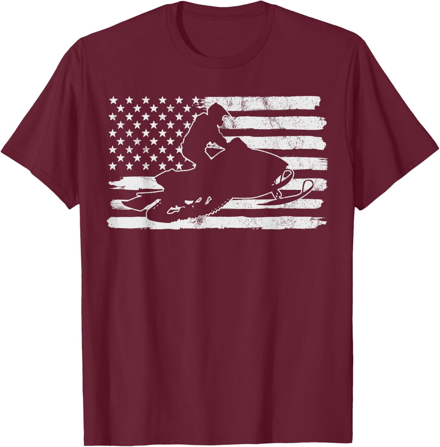 Vintage 4th Of July USA Flag Snowmobile Snow Mobile T-Shirt - T-Shirt | Maroon