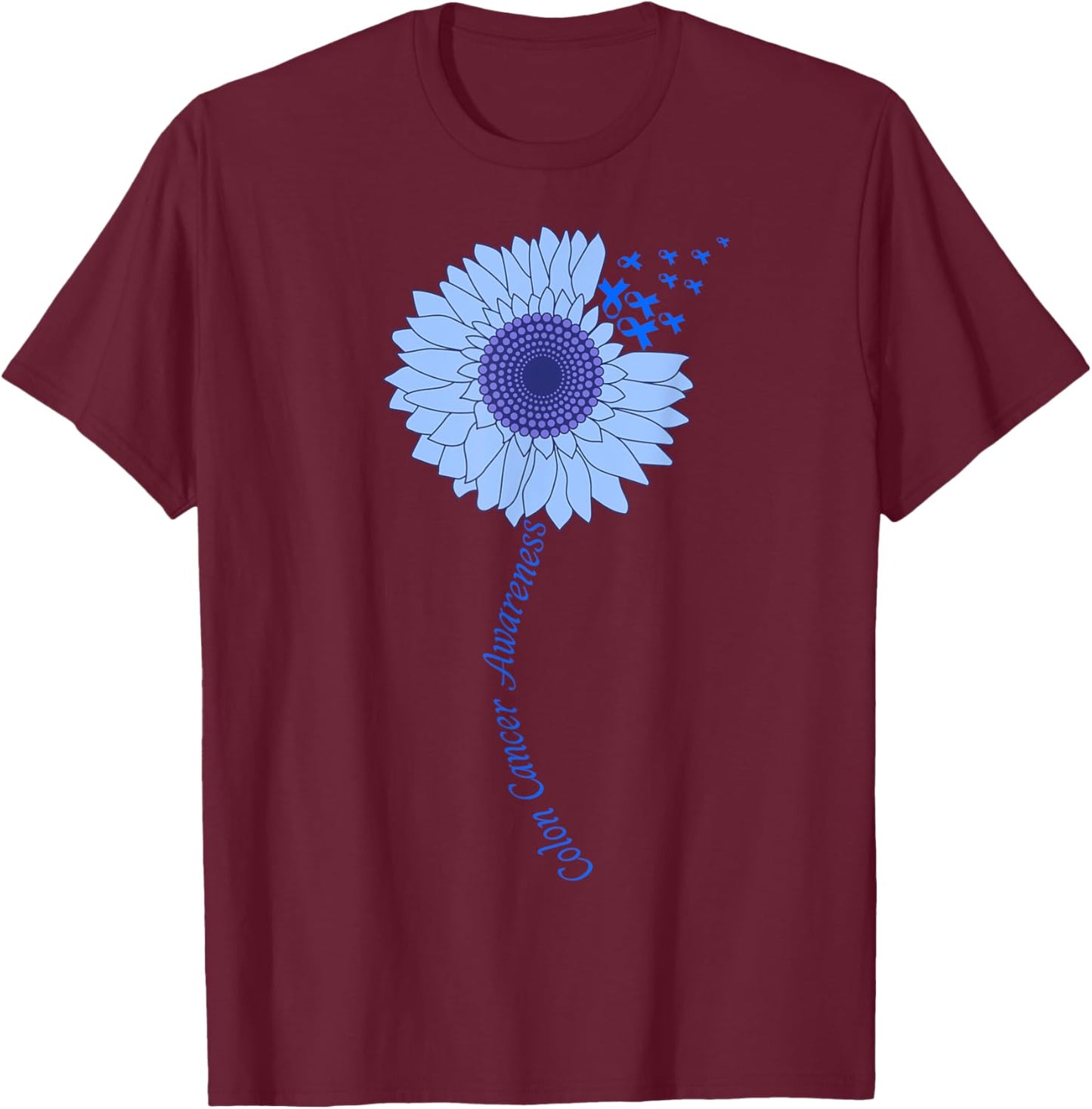Colon Cancer Awareness Sunflower Periwinkle Ribbon T-Shirt - T-Shirt | Maroon