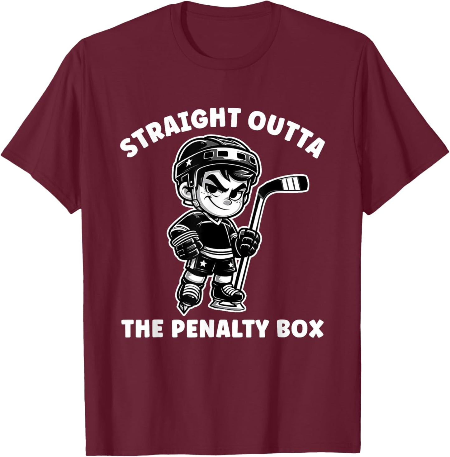Youth Ice Hockey Funny Straight Outta Penalty Box Boys T-Shirt - T-Shirt | Maroon
